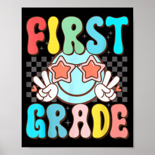 Póster Sonrisa retro divertida de primer grado 1er grado