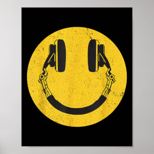 Póster Sonrisa retro música cara audífonos hombres mujere