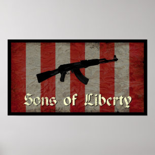 Póster Sons of Liberty Flag with AK 47