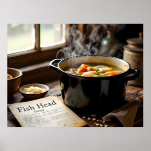 Póster sopa de cabeza de pescado jamaicana