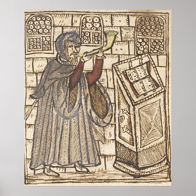 Póster Soplando un shofar. Rosh Hashana. ש ו פ ר (Frente)