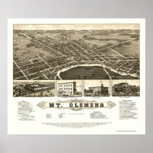Póster Soporte Clemens, mapa panorámico del MI - 1882