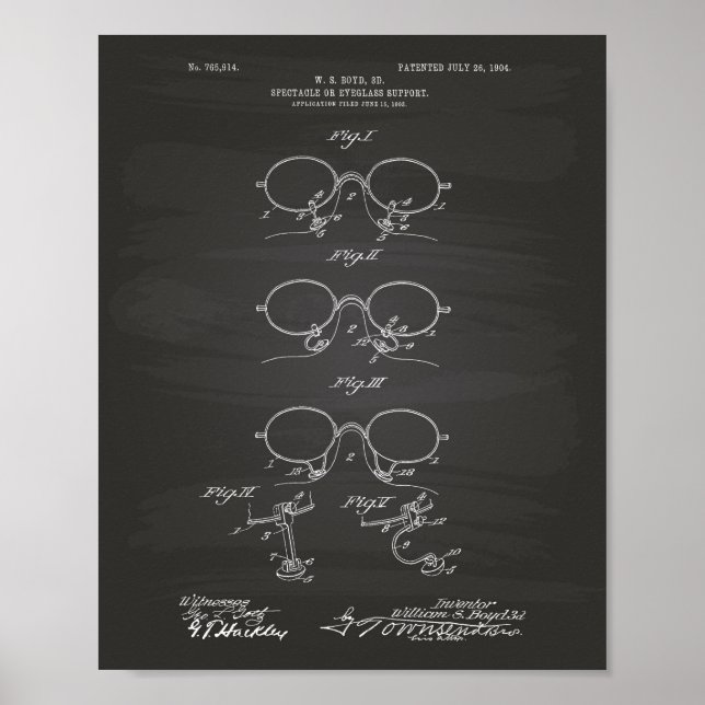 Póster Soporte de Eyeglass 1904 Patent Art Chalkboard (Frente)