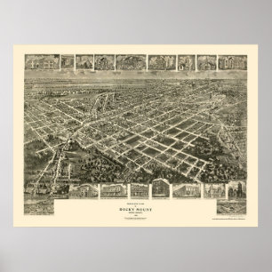 Póster Soporte rocoso, mapa panorámico del NC - 1907