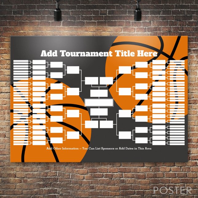 Póster Soportes de los Torneos de Baloncesto - 64 equipos (Custom Tournament Bracket)