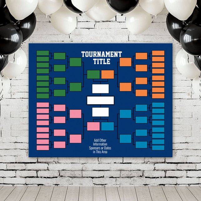 Póster Soportes de torneo deportivo - 32 equipos azules (Custom Tournament Bracket Poster)