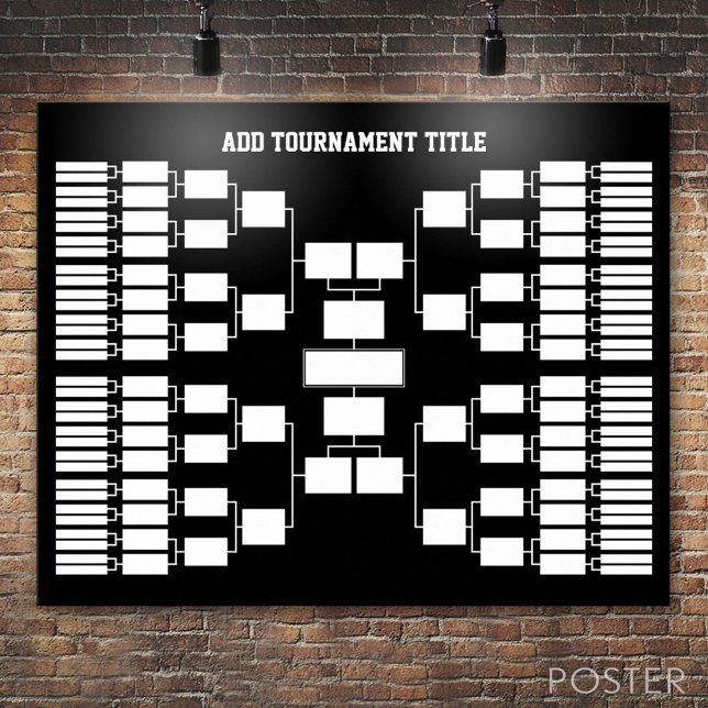 Póster Soportes de torneo deportivo para 64 equipos negro (Custom Tournament Bracket)