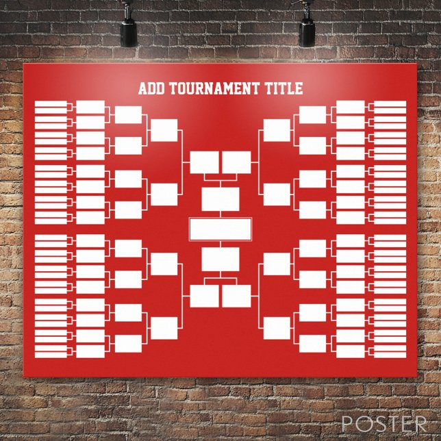 Póster Soportes de torneo deportivo para 64 equipos rojos (Custom Tournament Bracket)