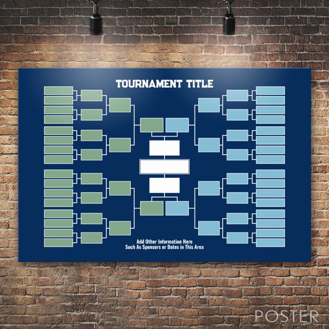 Póster Soportes para Torneo Deportivo - 32 equipos azules (Custom Tournament Bracket)