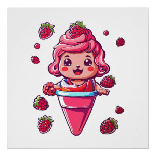 Póster Sorbete de frambuesa Kawaii