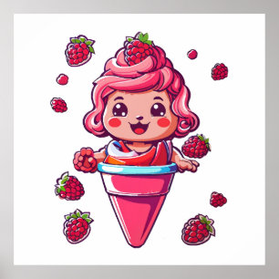 Póster Sorbete de frambuesa Kawaii