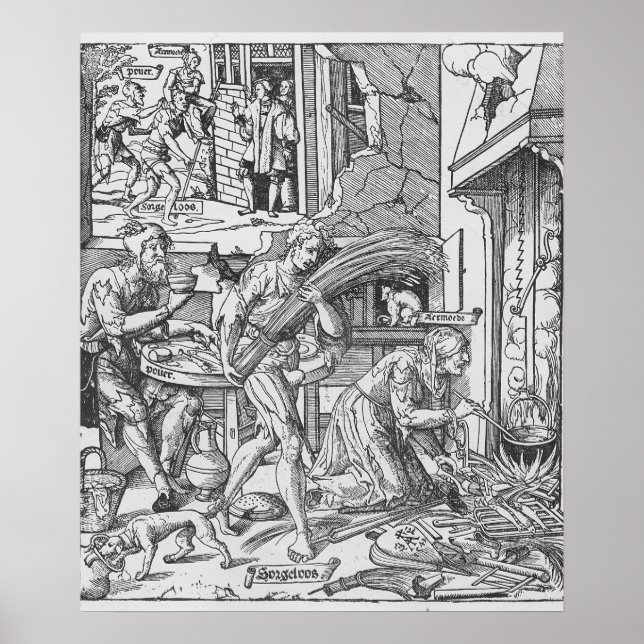 Póster Sorgheloos llevando una hoja, 1541 (Frente)