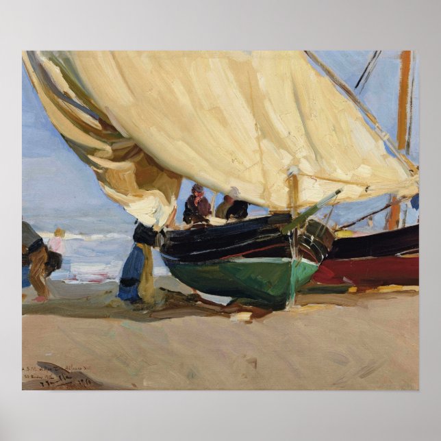 Póster Sorolla - Pescadores de barca anglada Valencia 191 (Frente)