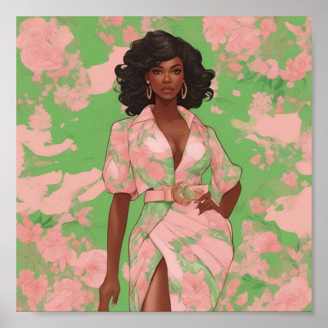 Póster Sorority Sisterhood Pink and Green Wall Poster Art (Frente)
