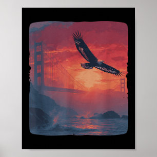 Póster Sorprendente atardecer Rojo Con Puente Y Águila Pa
