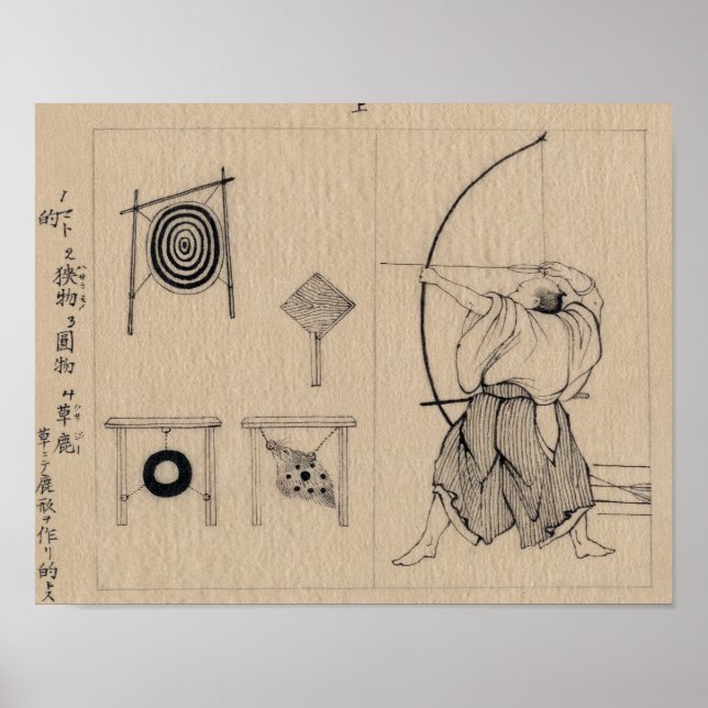 Póster Sorprendente dibujo de arqueros japoneses alrededo (Frente)
