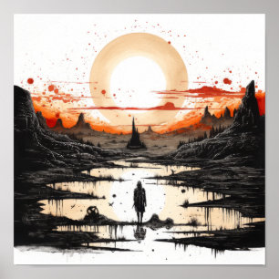 Póster Sorprendente dibujo en tinta negra de sunitas nati