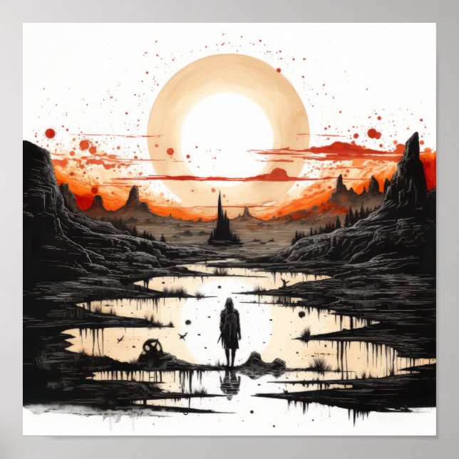 Póster Sorprendente dibujo en tinta negra de sunitas nati (Frente)