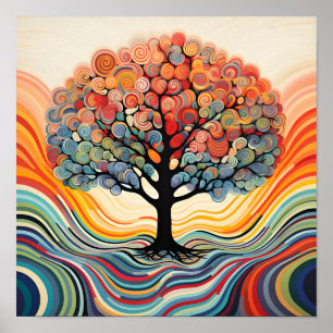 Póster Sorprendente poster de árbol de Op Art colorido
