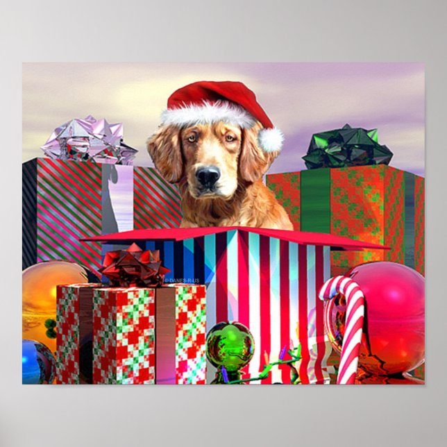 Póster Sorpresa de los Navidades de Golden Retriever (Frente)