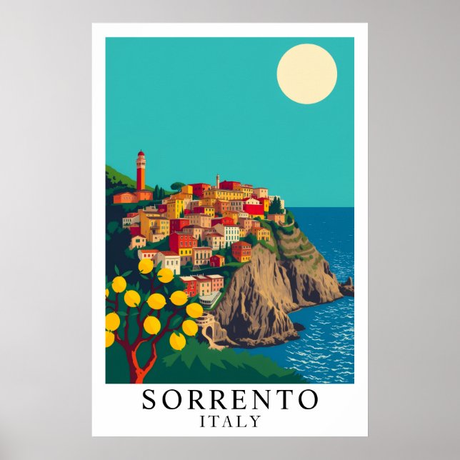 Póster Sorrento Italy Vintage Travel Lemons Art (Frente)