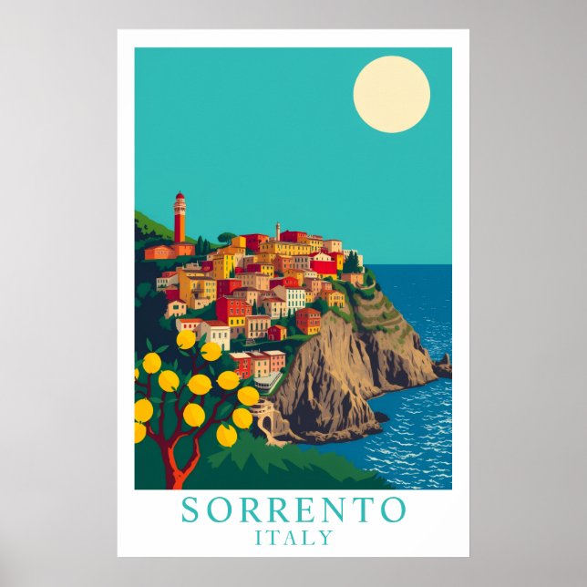 Póster Sorrento Italy Vintage Travel Lemons Art (Frente)