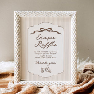 Póster Sorteo de pañales Bebe Cafe Lazo Marrón Dibujado a