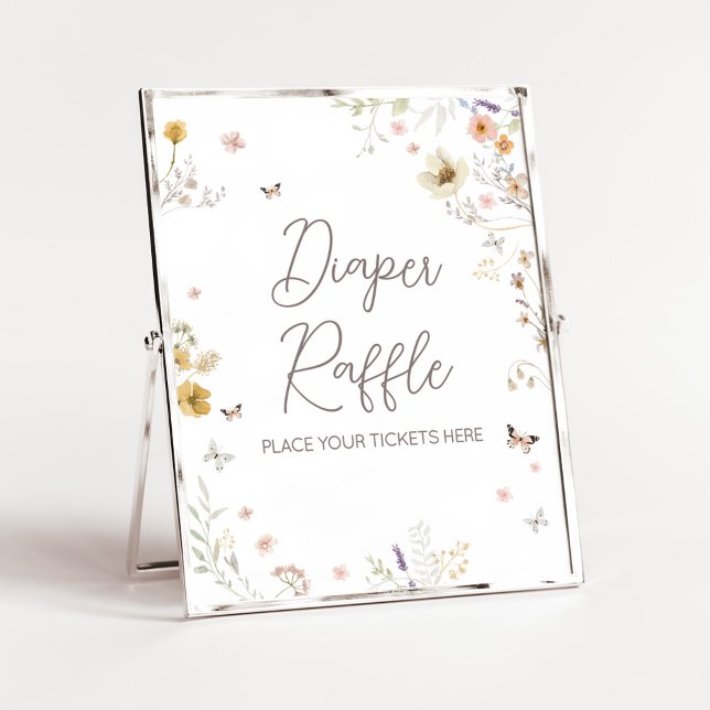 Póster Sorteo de Pañales Botánicos Pequeña Flor Silvestre (Botanical Spring Little Wildflower Baby Shower Diaper Raffle Sign)