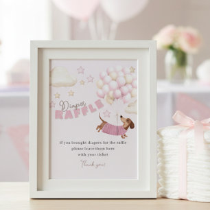 Póster Sorteo de Pañales Dachshund Rosa Juego de Fiesta d