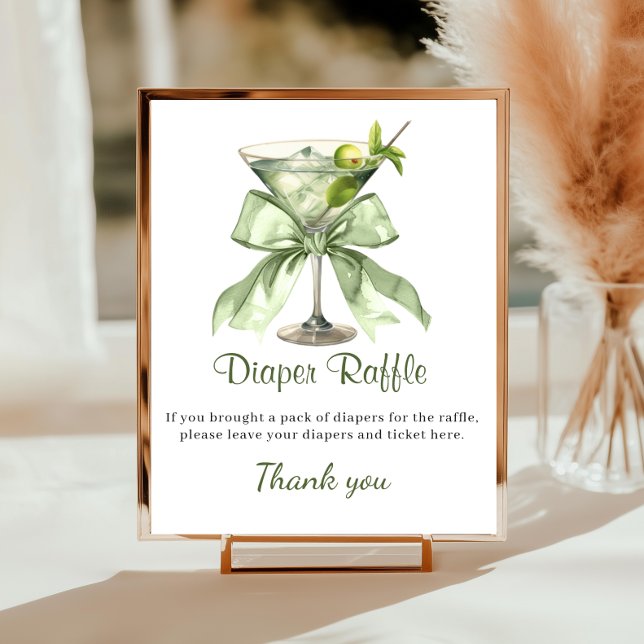 Póster Sorteo de Pañales Martini para Un Tini en Camino (A tini One martini Diaper Raffle Baby shower sign)
