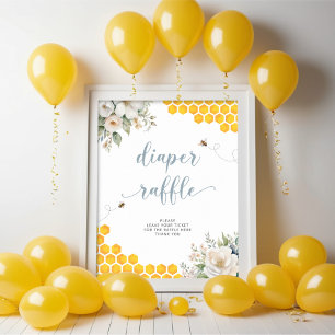 Póster Sorteo de pañales para baby shower de abeja de mie