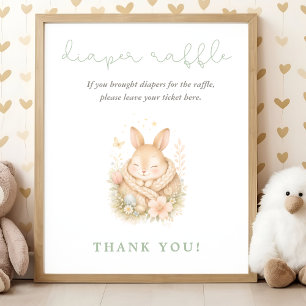 Póster Sorteo de pañales para baby shower de conejito en