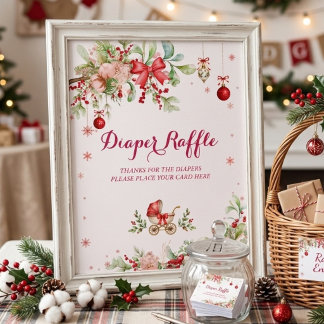 Póster Sorteo de Pañales para Baby Shower Navideño Alegre