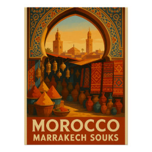 Póster Souks vibrantes de Marrakech, Marruecos