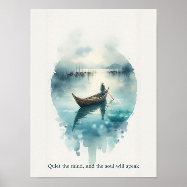 Póster Soulful Silence: Minimalist Watercolor Boat Quote  (Frente)