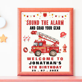 Póster Sound the Alarm! Firefighter Birthday Boy 