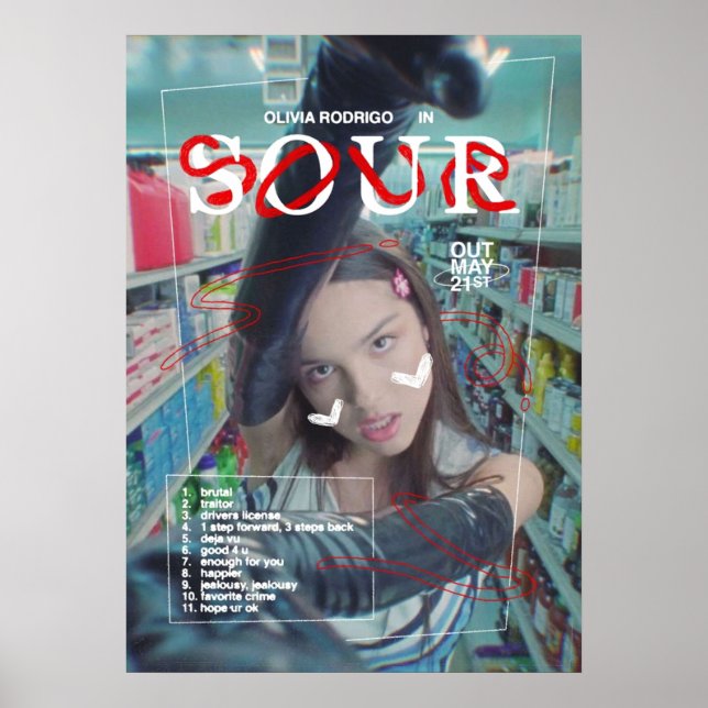 Póster SOUR por Olivia Rodrigo, licencia de conductores d (Frente)