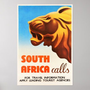 Póster South Africa Lion Vintage Travel