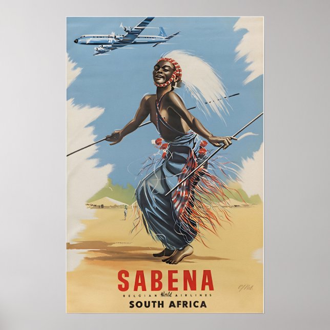 Póster South Africa Poster Sabena Travel Print African Ar (Frente)