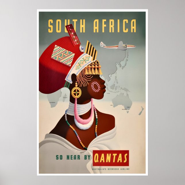 Póster South Africa Travel Poster African Wall Art Qantas (Frente)