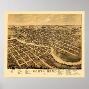 Póster South Bend, IN Panoramic Map - 1874