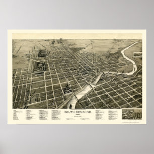 Póster South Bend, IN Panoramic Map - 1890