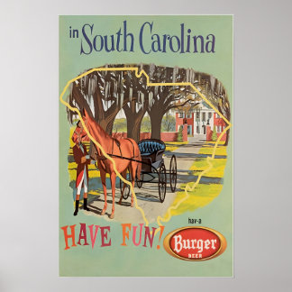 Póster South Carolina Art Print Burger Beer Travel Poster