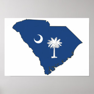 Póster South Carolina State Flag and Map
