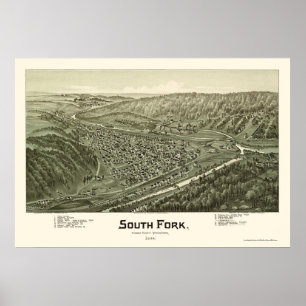 Póster South Fork, mapa panorámico de la AP - 1900