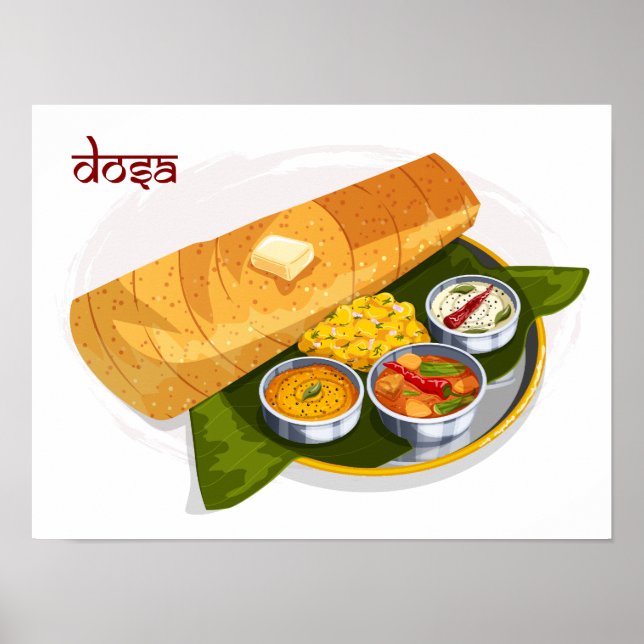 Póster South Indian Breakfast Dosa Meal Illustration (Frente)