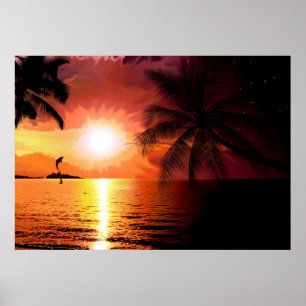 Póster south-island-565242. FANTASY TROPICAL EVENING PALM