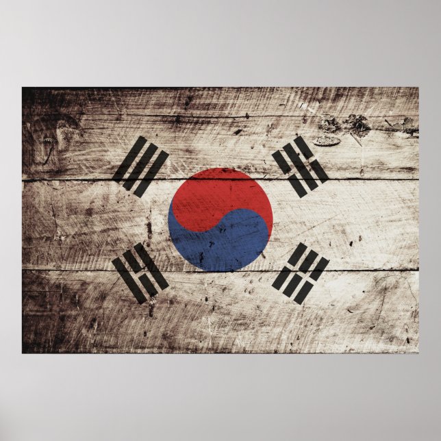 Póster South Korea Flag on Old Wood Grain (Frente)