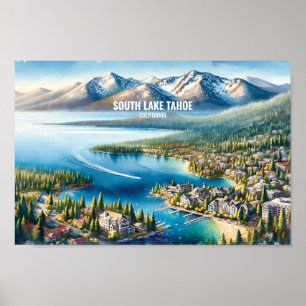 Póster South Lake Tahoe Travel Places acuarelas