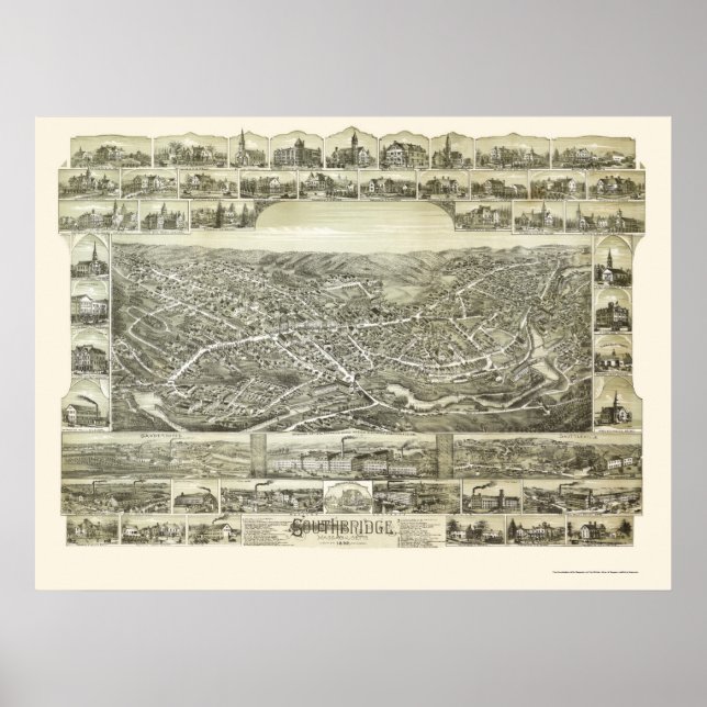 Póster Southbridge, MAMÁES Mapa Panorámico - 1892 (Frente)